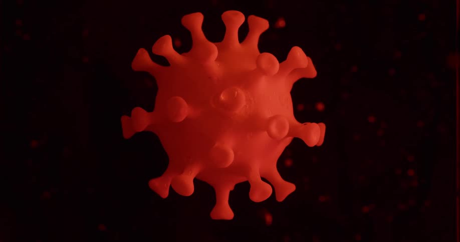 A replica of a virus in red liquid