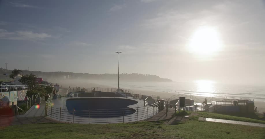 The pool is empty by the beach