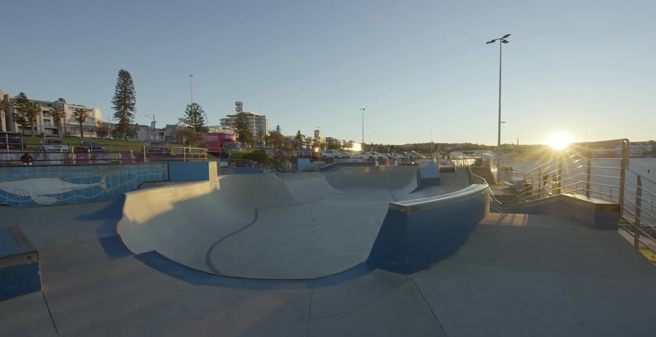 An empty skate park at dawn