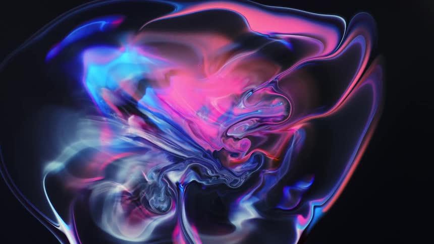A drop of neon ink expands like a cloud