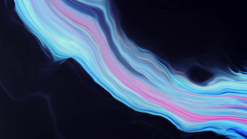 Streams and ribbons of bright blue and pink on a dark background