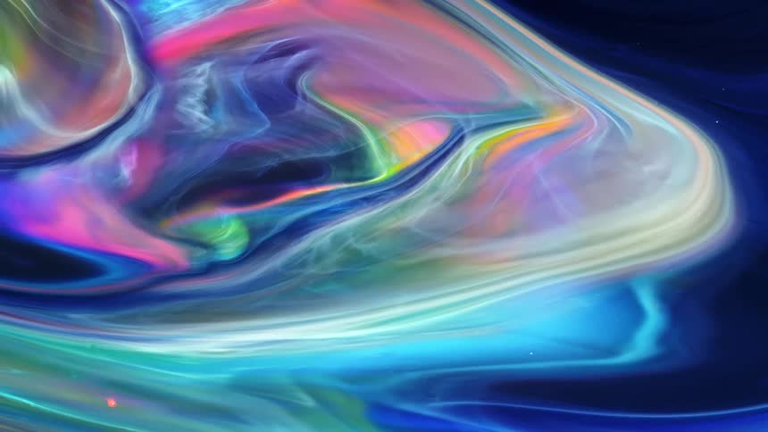 A multi colored shape crosses the screen and expands