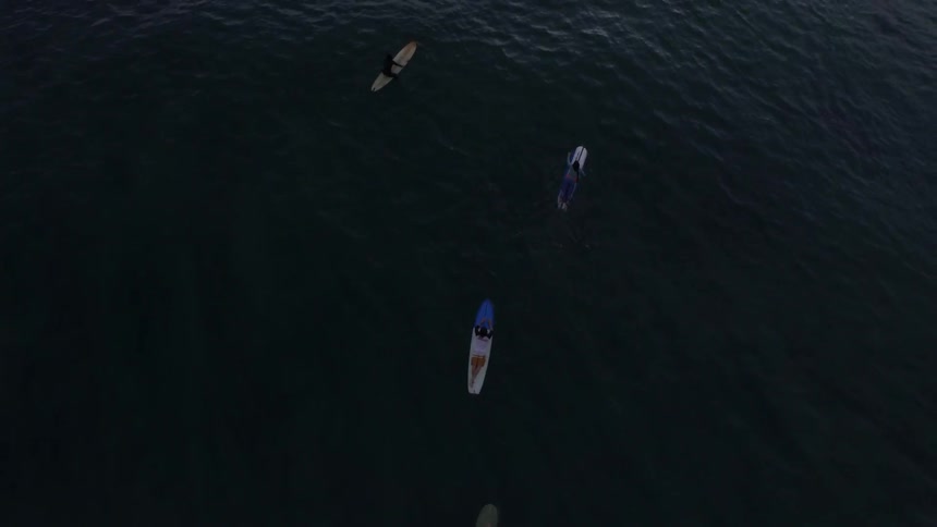 Surfers paddle out into the ocean awaiting waves
