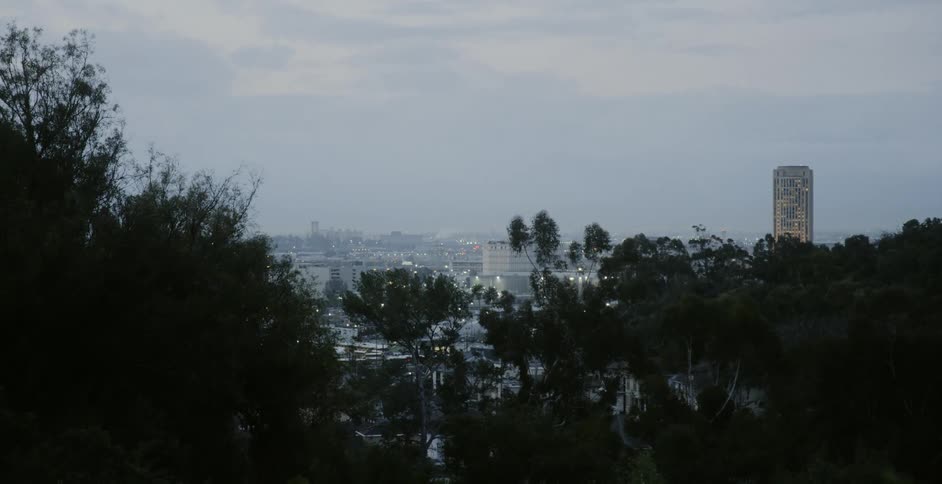 Clouds hang over a city