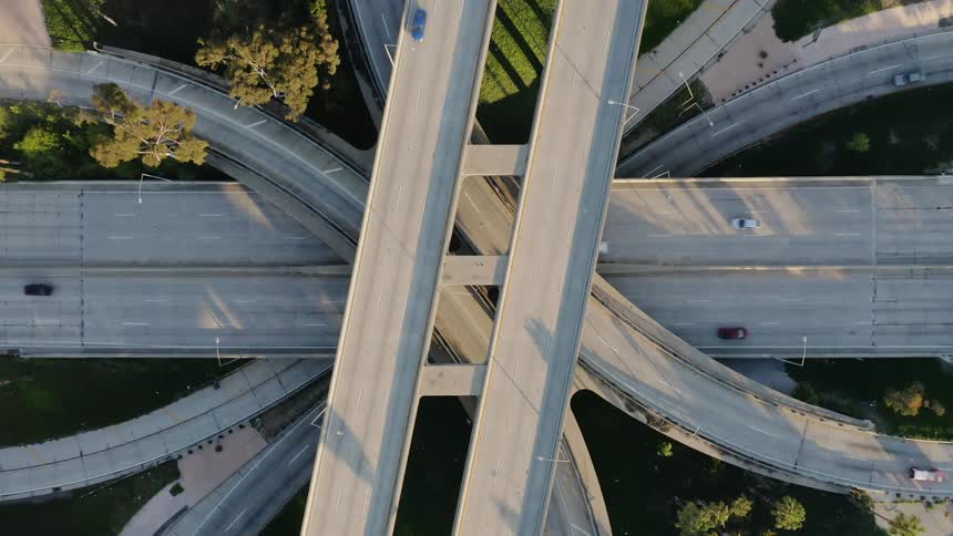 Aerial above highway overpass