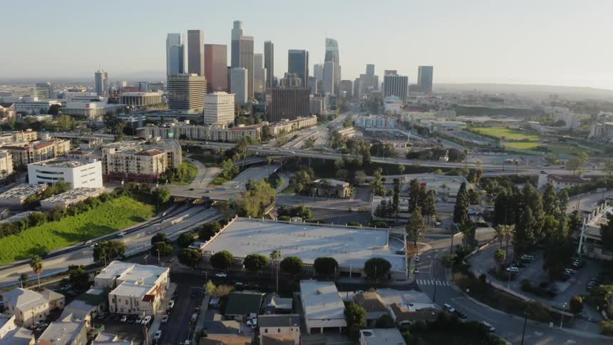A neighborhood in front of downtown Los Angeles