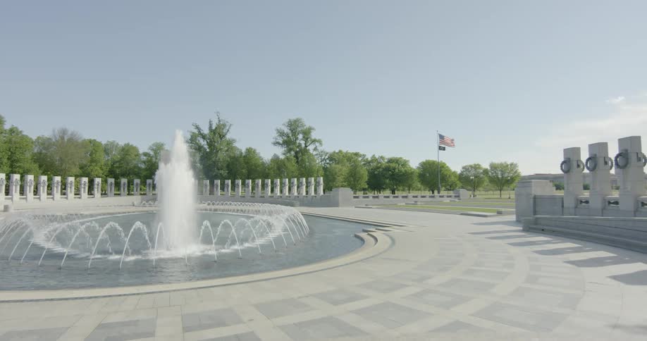 The fountain sits in the middle of the park