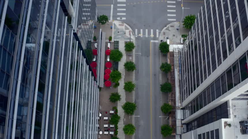 Aerial view of empty streets during lockdown caused by coronavirus in the city