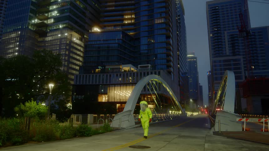 A man walks down the road