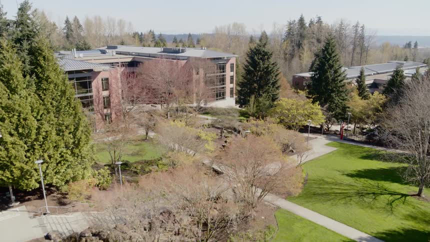A peaceful office park courtyard