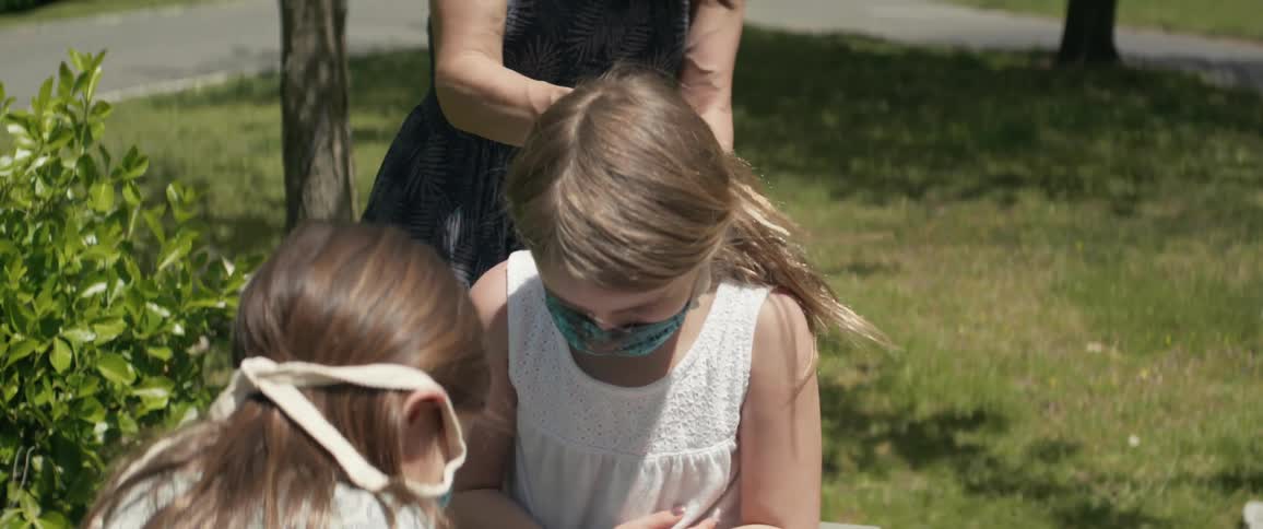 Children sit on the bench