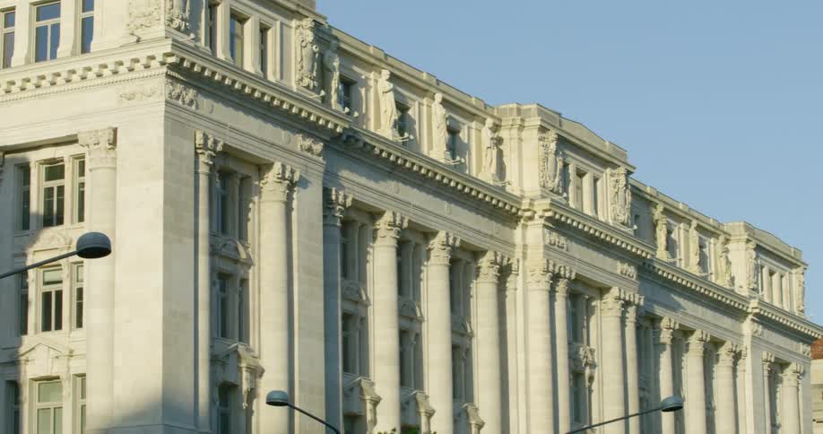 Neoclassical architecture under a blue sky