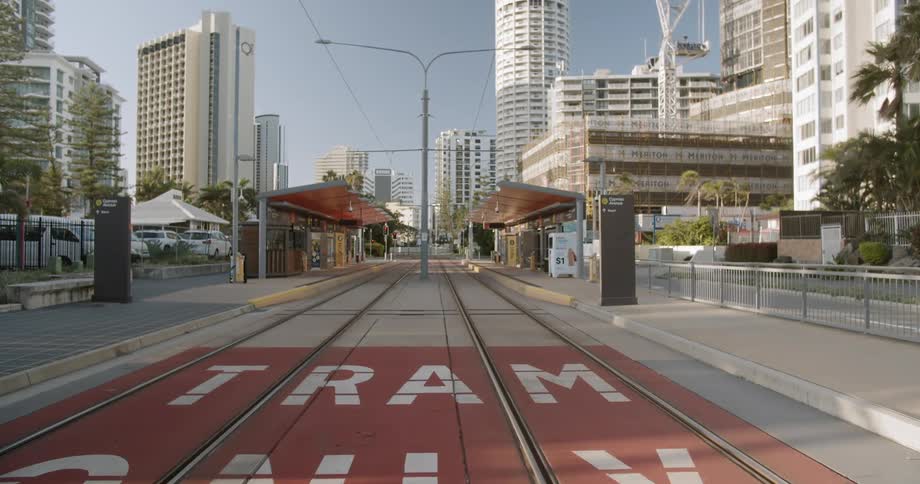 The station is empty by the large city