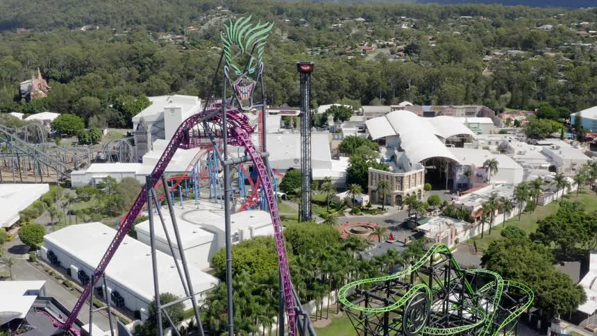 The roller coaster sits high