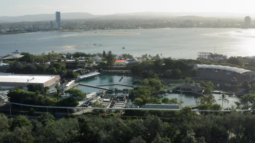 Aerial view of a public park next to the ocean during daylight