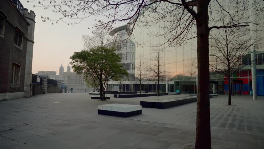 Empty city square during lockdown due to coronavirus
