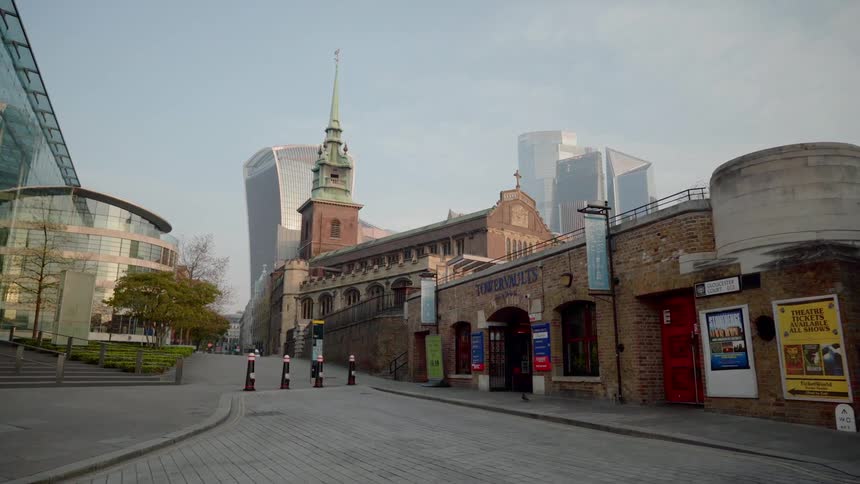A downtown city is empty