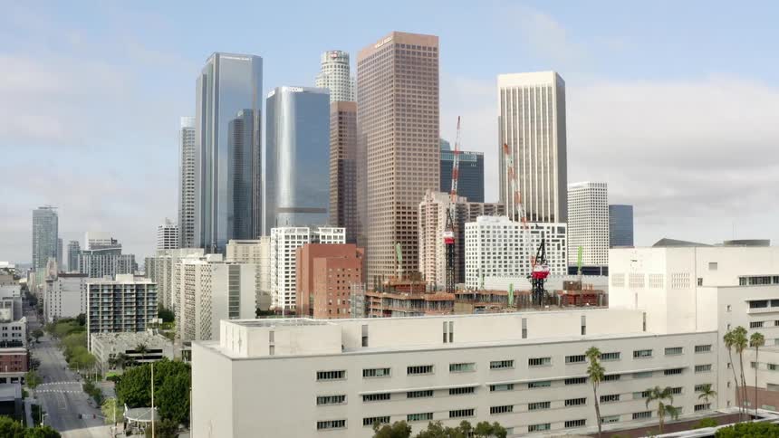 A city with buildings skyscrapers and roads