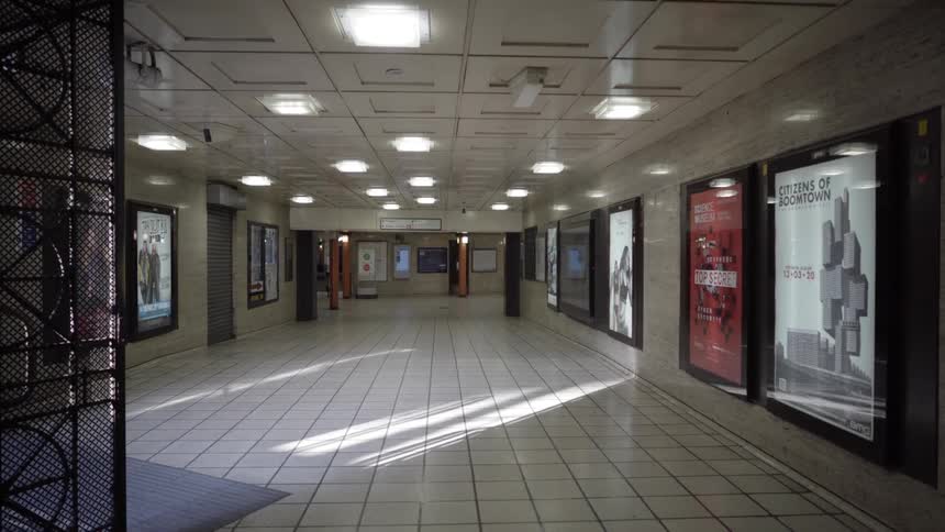 Empty cinema hallway during lockdown due to coronavirus