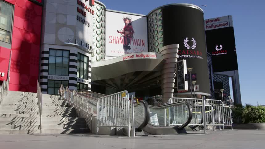 An empty downtown city is displayed