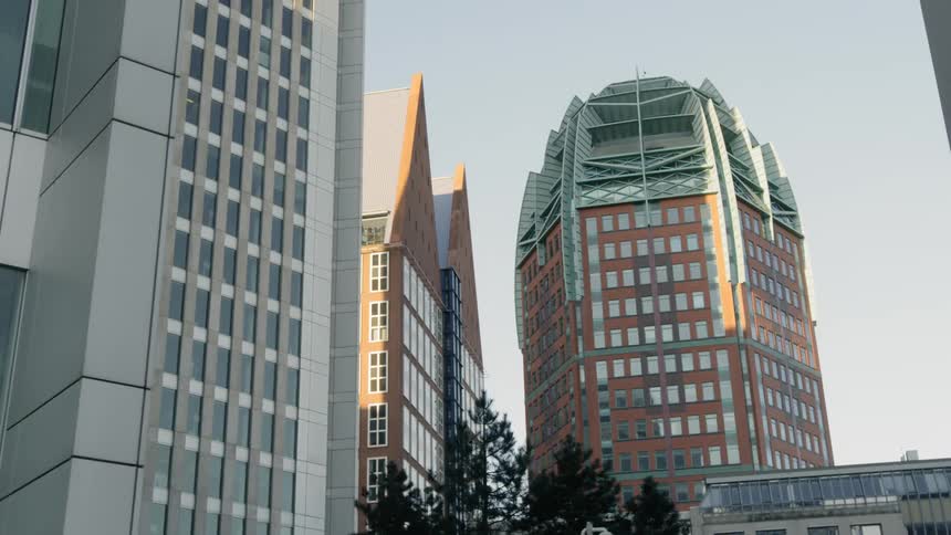 The buildings stand downtown