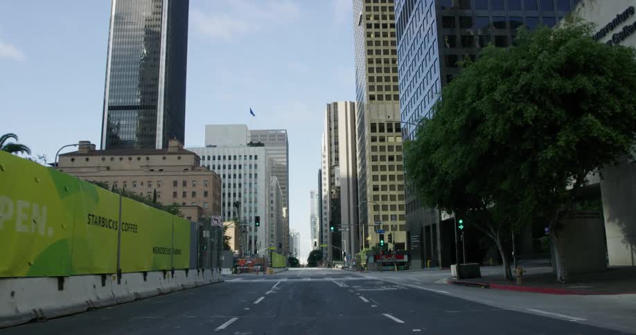 Streets are empty in a downtown city