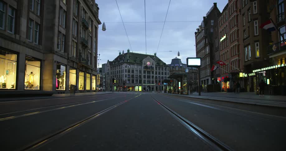 Switzerlands empty streets with building lights on