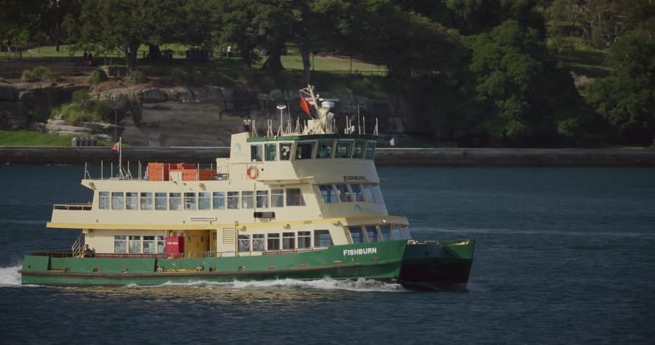 Ferry boat cruising across the river