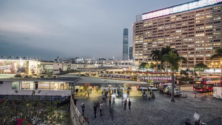 A city is full of pedestrians from day to night