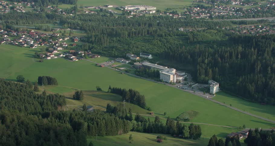 Aerial view of a rural city near forest areas