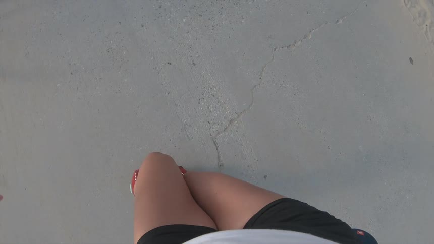 Point of view shot of person roller skating at a skate park