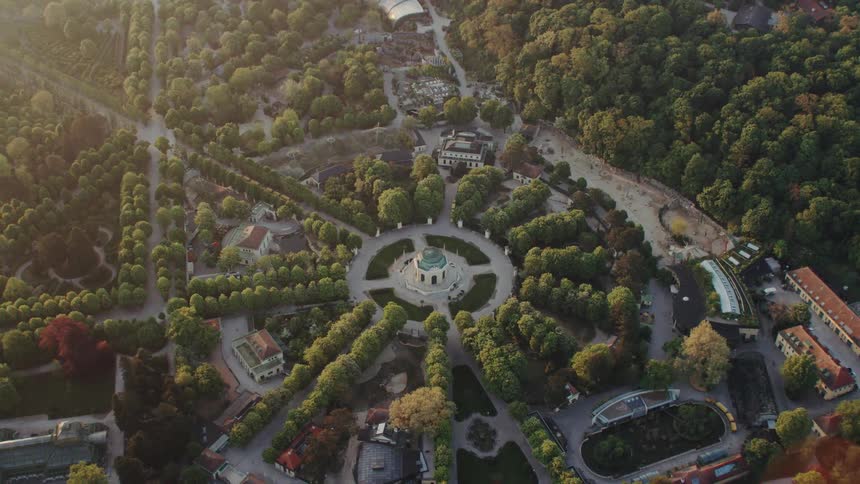 The town is empty and surrounded by trees