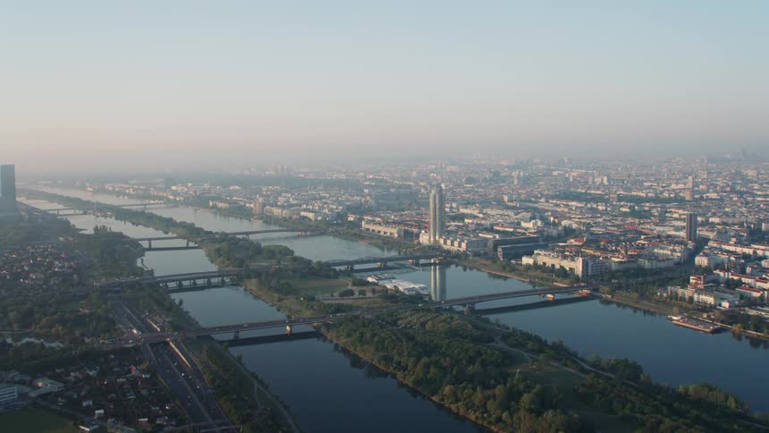 A river flowing through a city