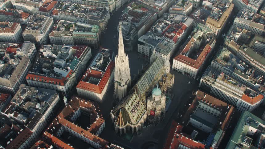A church in the middle of a city