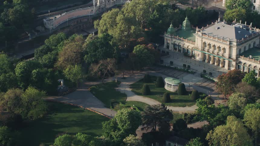 Aerial view of a palace and its garden in vienna