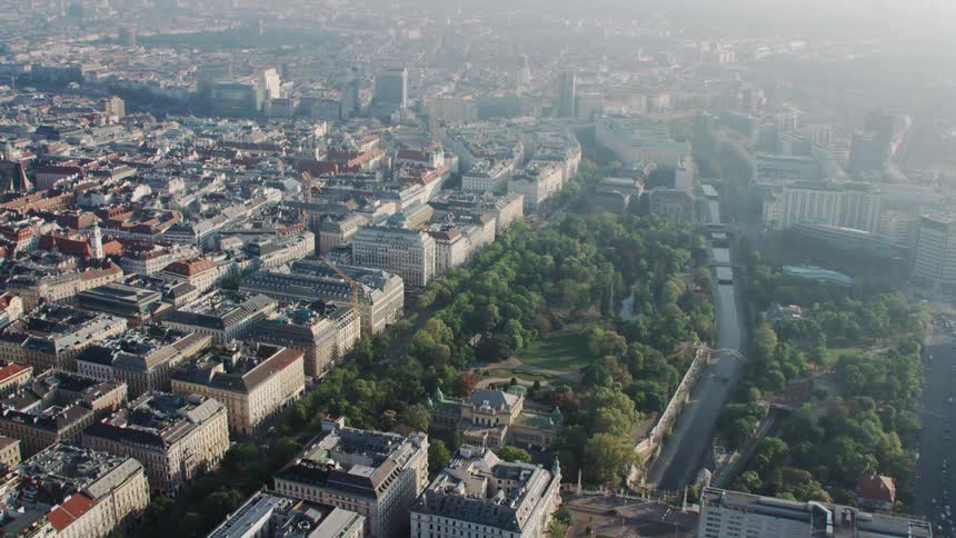 The park sits in the middle of the foggy city