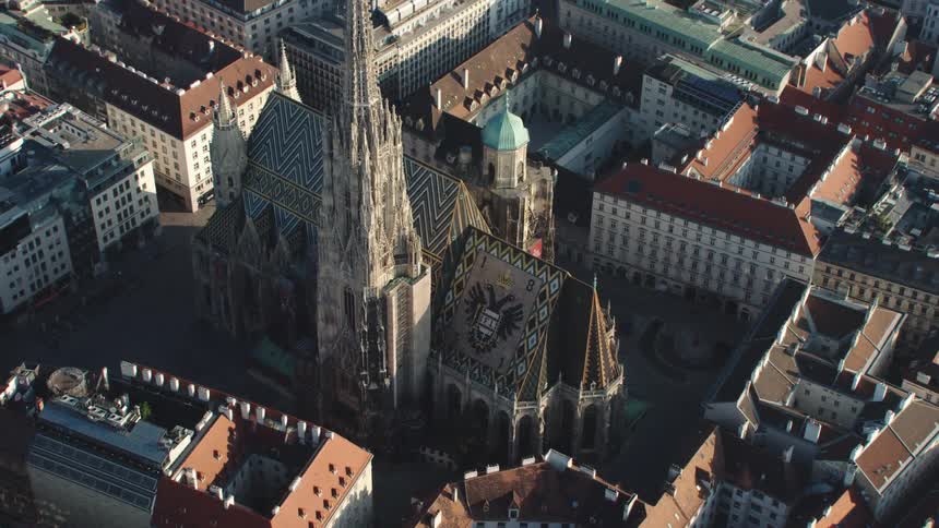 Aerial view of st stephens cathedral and its roof tiles mosaic in vienna