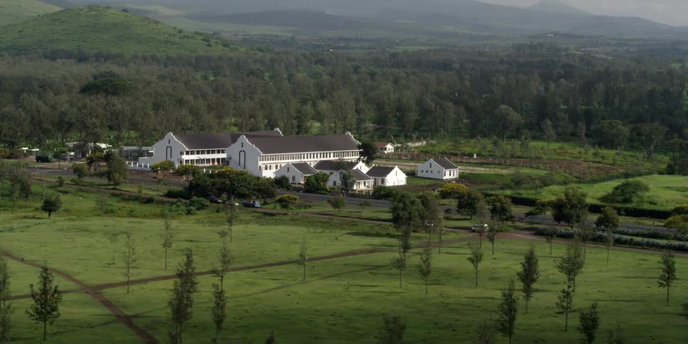 A cluster of buildings near the woods