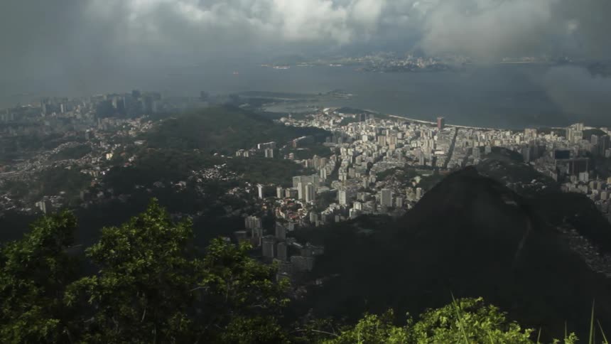 Clouds float over a city