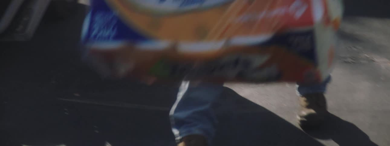 Man unloads groceries from car in front of garage