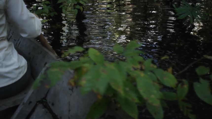 A person is steering a boat in the water