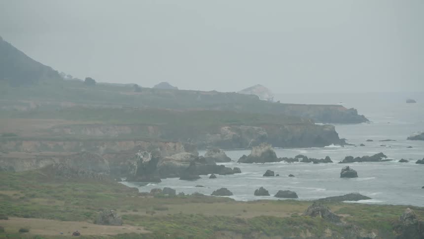 The coast is covered with heavy fog