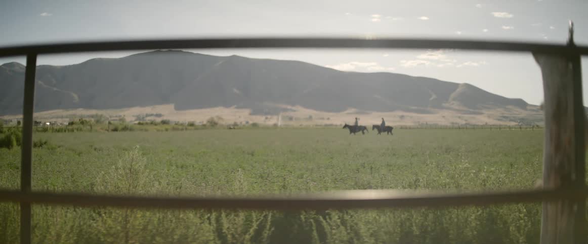 Two people ride horses in the pasture