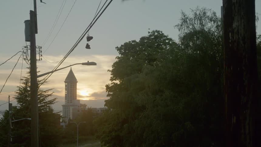 The sun sets over the city