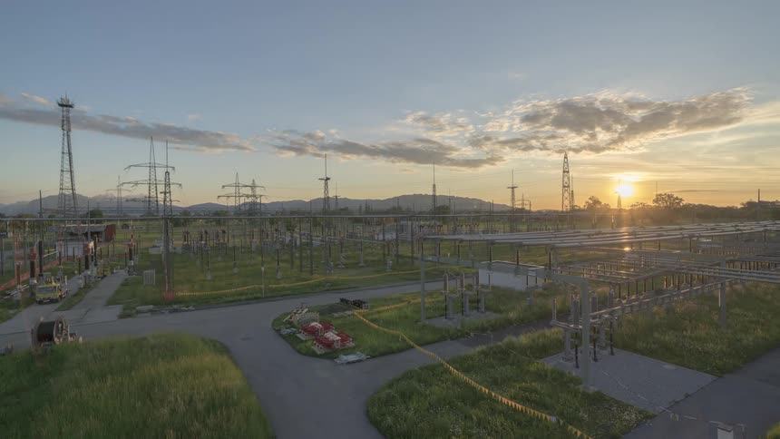 A power station during sunset