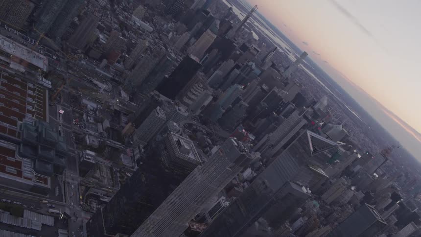 Aerial view of the high rise buildings and skyscrapers at dusk