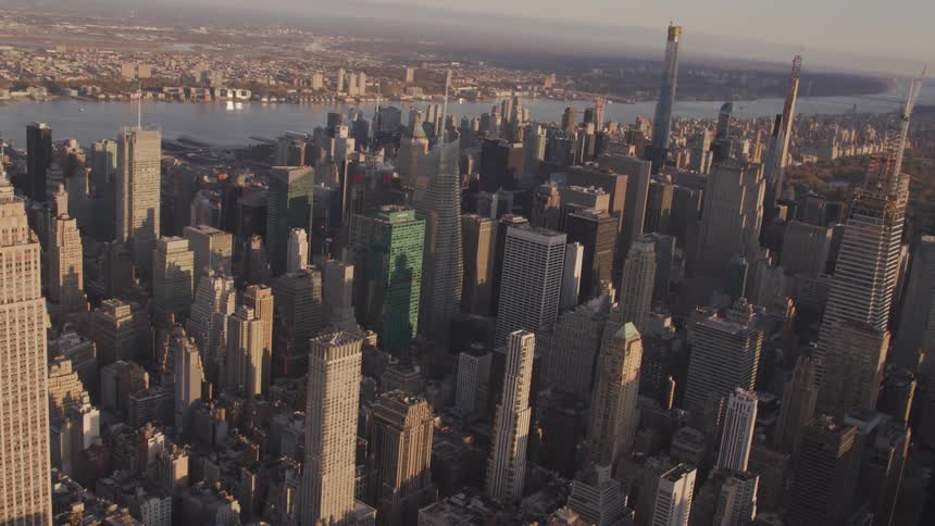 River separates downtown skyscrapers from smaller buildings