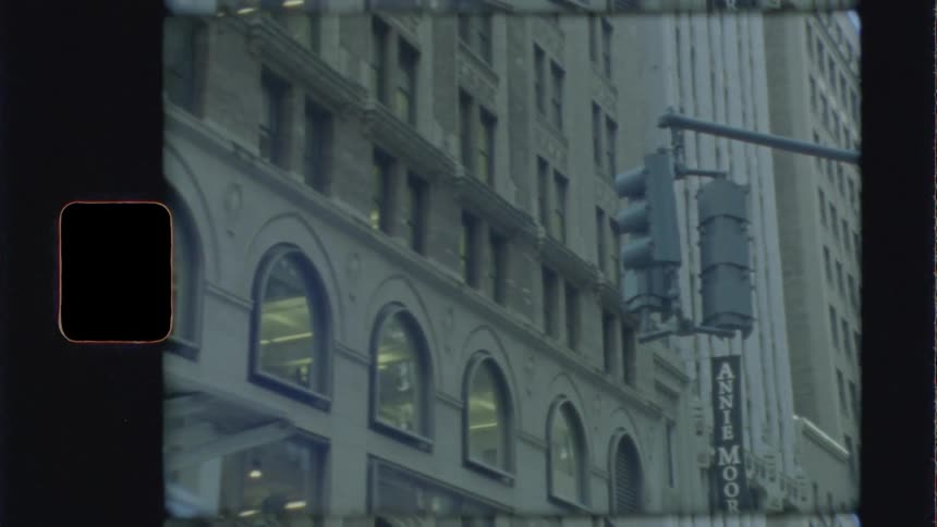 A street light in front of a building