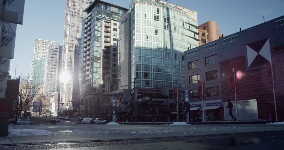 Cars and buildings in a city