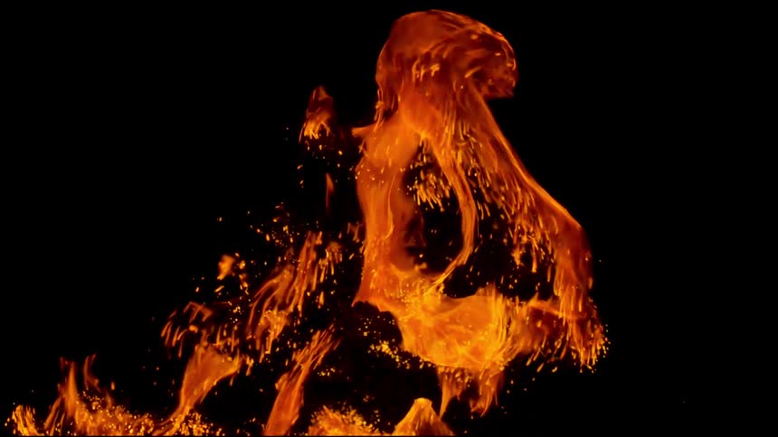 Close up of fire burning in slow motion
